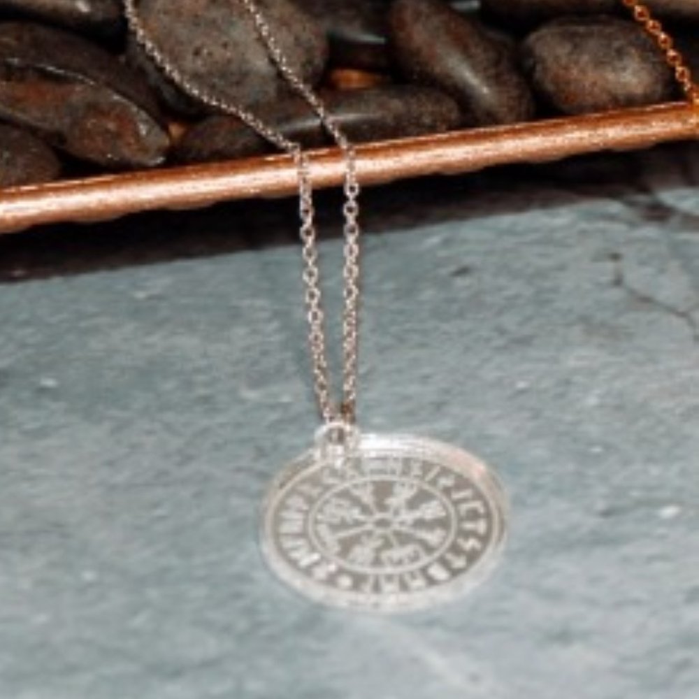 Nordic Compass Necklace  Silver Acrylic Pendant with 18 inch Silver Chain